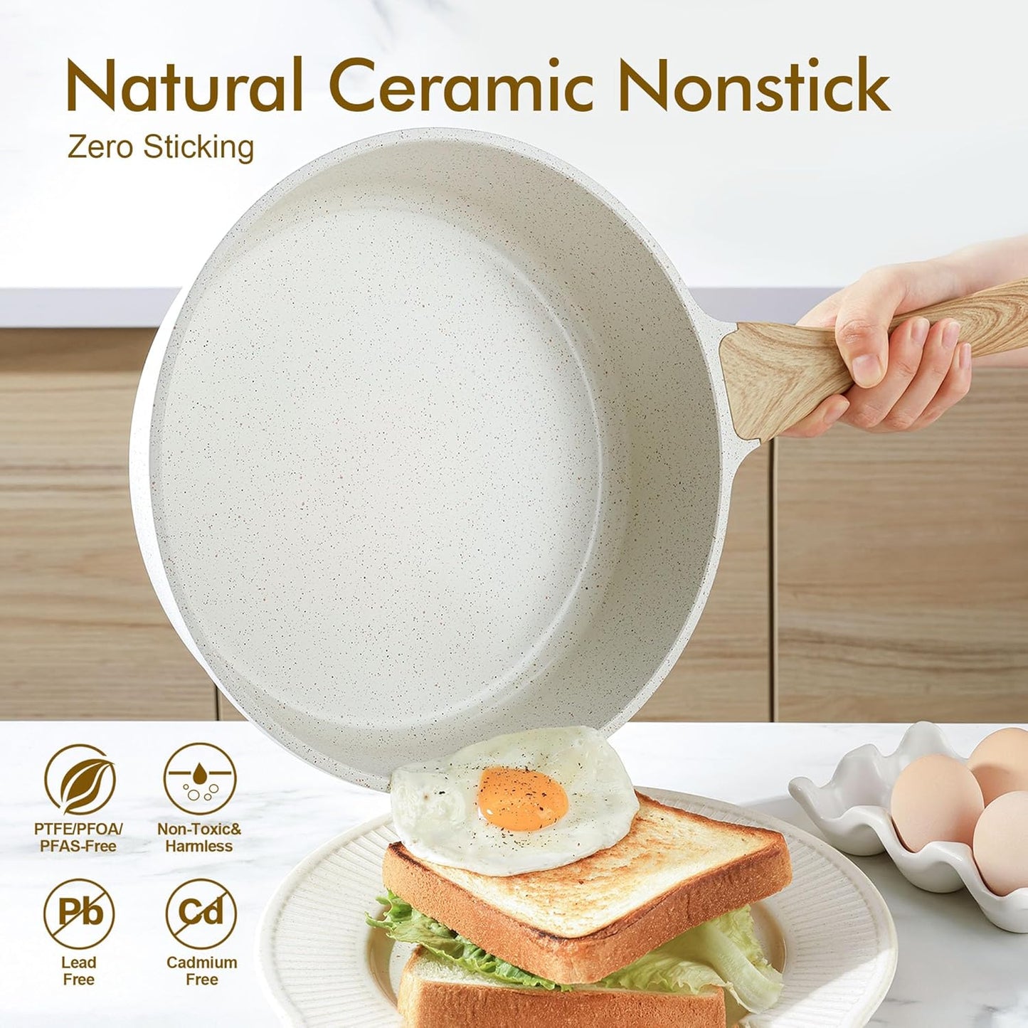 SENSARTE Nonstick Ceramic Saute Pan 10 Inch/3.5QT, Non-toxic Deep Frying Pan Skillet with Lid, Healthy Jumbo Cooker, Stay Cool Handle, Induction Compatible, PFOA & PFAS Free