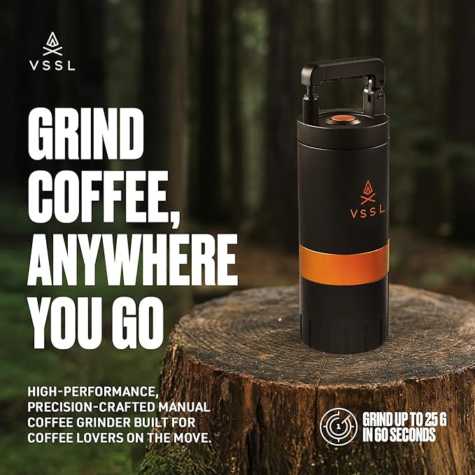 VSSL Java G45 Manual Coffee Grinder | Coffee for Camping | Bean Grinder | Travel Pour Over | Stainless Steel Conical Burr | ~ 45 Gram Capacity | Extendable Grind Handle | 50 Grind Settings | Carbon