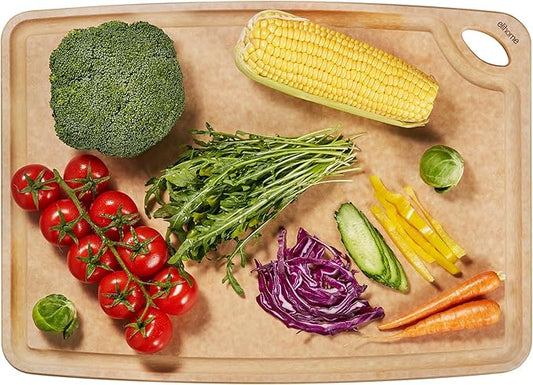 Elihome Classic EXTRA LARGE Kitchen Cutting Board, Natural Wood Fiber Composite, Dishwasher Safe, Eco-Friendly, Juice Grooves with Easy Grip Handles,Non Porous, Non Slip,BPA Free, Made in USA 19"x14"
