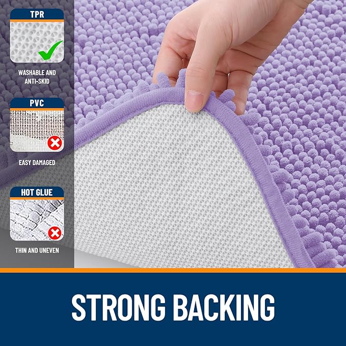 OLANLY Bathroom Rugs 59x24, Extra Soft Absorbent Chenille Bath Rugs, Rubber Backing Quick Dry, Machine Washable Bath Mats for Bathroom Floor, Tub and Shower, Home Decor Accessories, Lavender