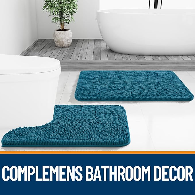 OLANLY Bathroom Rugs 40x32, Extra Soft Absorbent Chenille Bath Rugs, Rubber Backing Quick Dry, Machine Washable Bath Mats for Bathroom Floor, Tub and Shower, Home Decor Accessories, Peacock Blue