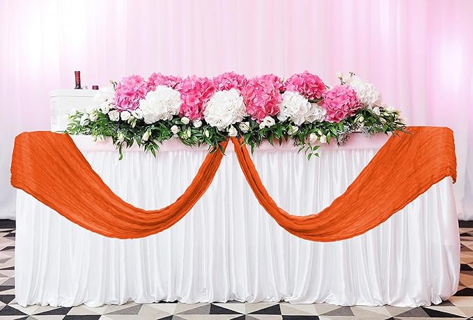 12 Pack Cheesecloth Table Runner 20 x 120 inch Cheese Cloth Table Runner Bulk,Romantic Boho Sheer Gauze Fabric Table Runners for Wedding Reception,Party,Bridal Shower Table Decor(Orange)