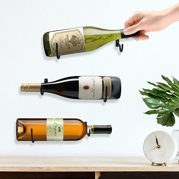 FLstudio Wall Mounted Wine Racks: 3 Pack Wine Bottle Holder - Metal Wall Wine Rack DIY Hanging Botters Display Organizer Liquor Rack for Kitchen, Dining Room, Bar Decor