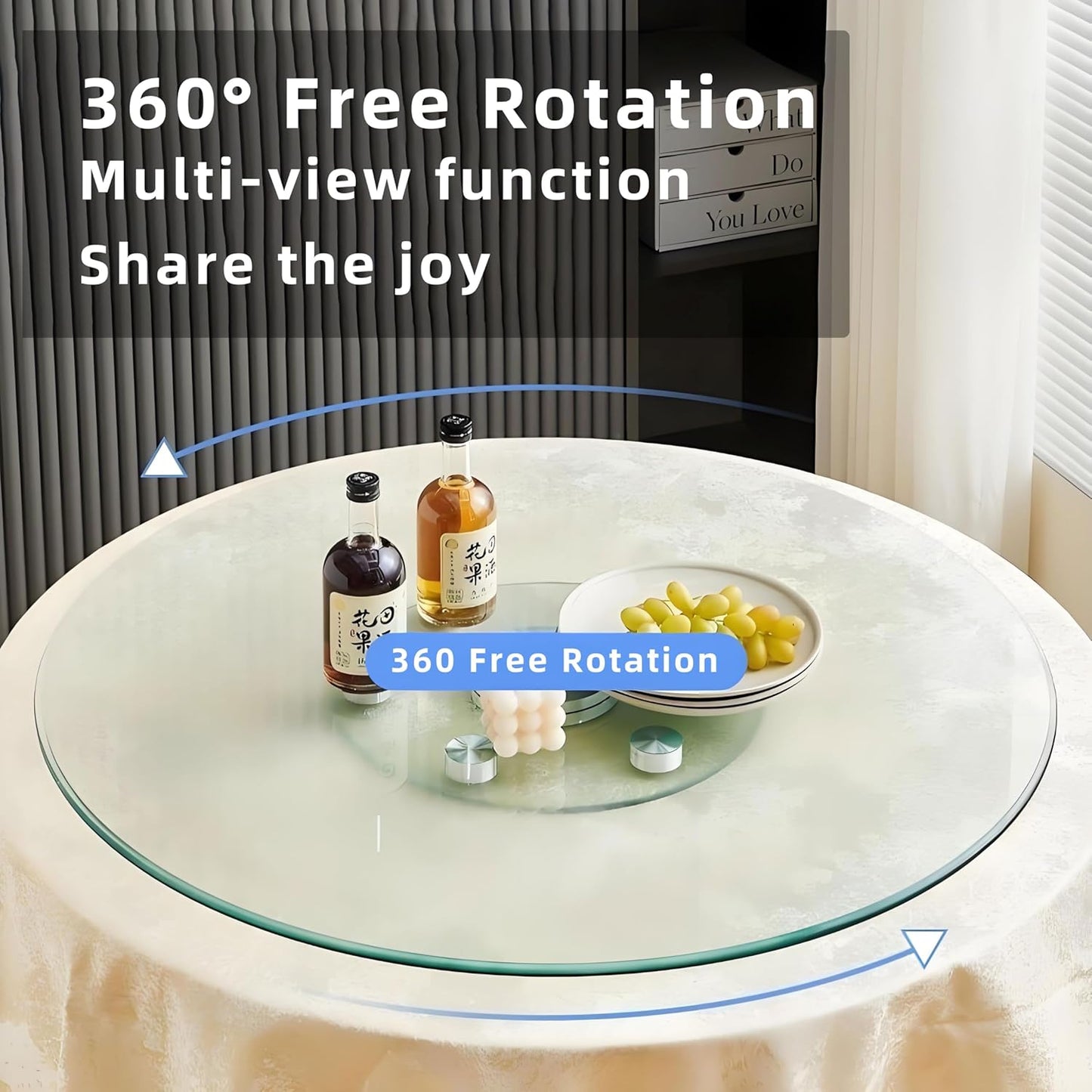 20" Tempered Glass Lazy Susan Turntable, 360° Silent-Spin Round Clear Tabletop Rotating Tray, Centerpiece for Dining Tables, Smooth Rotation, for Banquets, Weddings & Family Gatherings