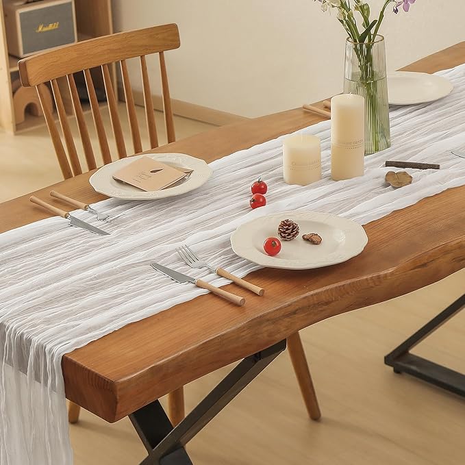 Leetaltree 2 Pack Ivory Cheesecloth Table Runner, 35x120 Inch Boho Rustic Cheese Cloth Table Runner, Decorative Table Runners for Bridal Baby Shower Decorations or Wedding Table Decorations