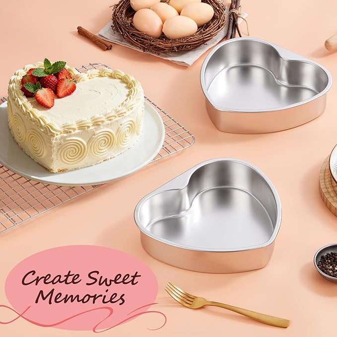 E-far 6 Inch Heart Cake Pan, 2Pcs Stainless Steel Small Heart Shaped Cake Mold, Cake Tin Baking Pan for Valentine's Day Anniversaries Wedding, Non-Toxic & Dishwasher Safe