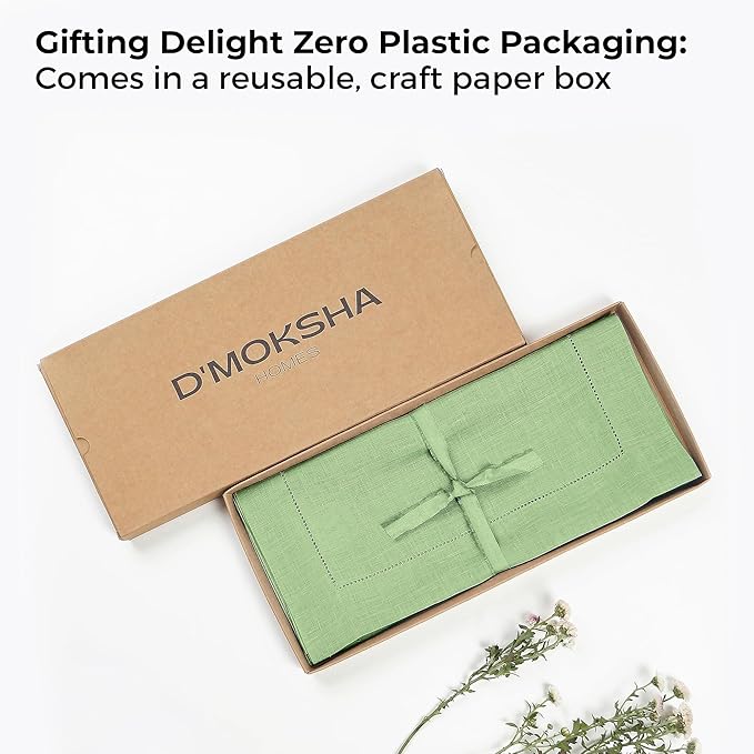 D'Moksha Homes Linen Sage Green Table Runner 132 Inches Long - 100% Pure Linen Extra Long Table Runner 14 x 132 Inch for Winter, Christmas, Holiday, New Year - Classic Hemstitch