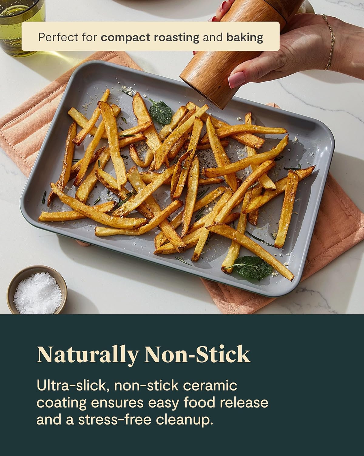Caraway Nonstick Ceramic Small Baking Sheet Duo (9x13”) – Non-Toxic, PTFE & PFOA Free – Oven Safe – Aluminized Steel Core – Mini Sheet Pan for Baking, Roasting & More - Cream