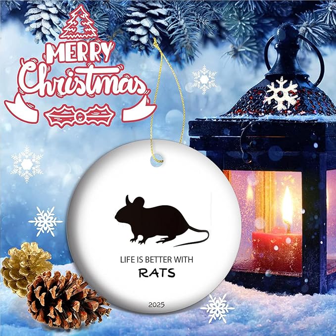 Rat Lover Christmas Ornament 2025 Life is Better with Rats Gift Funny Rodent Enthusiast Present Ceramic Keepsake Pet Owner Decor