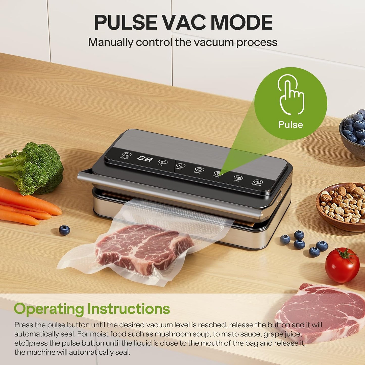 85Kpa Food Vacuum Sealer with Digital Timer, Built-in Cutter, and Storage Box
