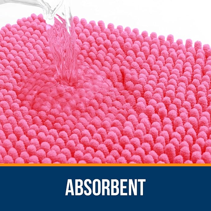 OLANLY Bathroom Rugs 44x24, Extra Soft Absorbent Chenille Bath Rugs, Rubber Backing Quick Dry, Machine Washable Bath Mats for Bathroom Floor, Tub and Shower, Home Decor Accessories, Hot Pink