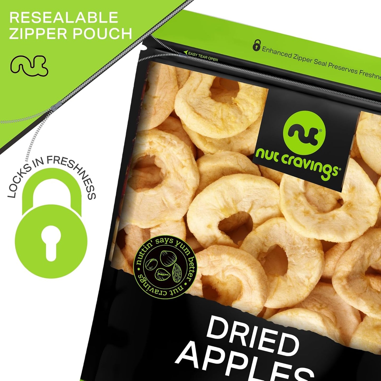 NUT CRAVINGS - Dried Apple Rings Slices, No Sugar Added - Chewy Soft Texture (32oz, 2 LB) Bulk Dry Fruits Packed Fresh in Resealable Bag - Sweet Healthy Snack, Naturally Grown, Vegan, Kosher