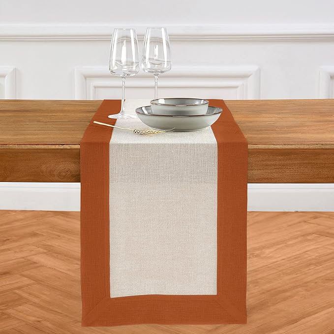 Solino Home Linen Table Runner 72 Inches Long - Cinnamon and Natural 100% Pure Linen 14 x 72 Inch Table Runner for Dining, Dresser, New Year - Contempo