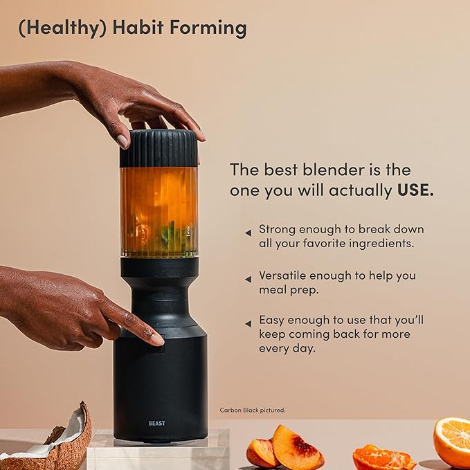 The Beast Mini Blender Plus | Mini Countertop Kitchen Blender | Blend Smoothies and Shakes, Dressings, Sauces, Dips | Extra Vessels, Straw Cap and Straws Included | 600W (Mist)