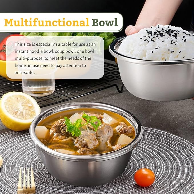Stainless Steel Bowl Set of 4, Thicker 18/8 Stainless Salad Mixing Bowls 1.5 Quart, Nesting Metal Prep Bowls for Cooking Baking Marinating Cereal Soup