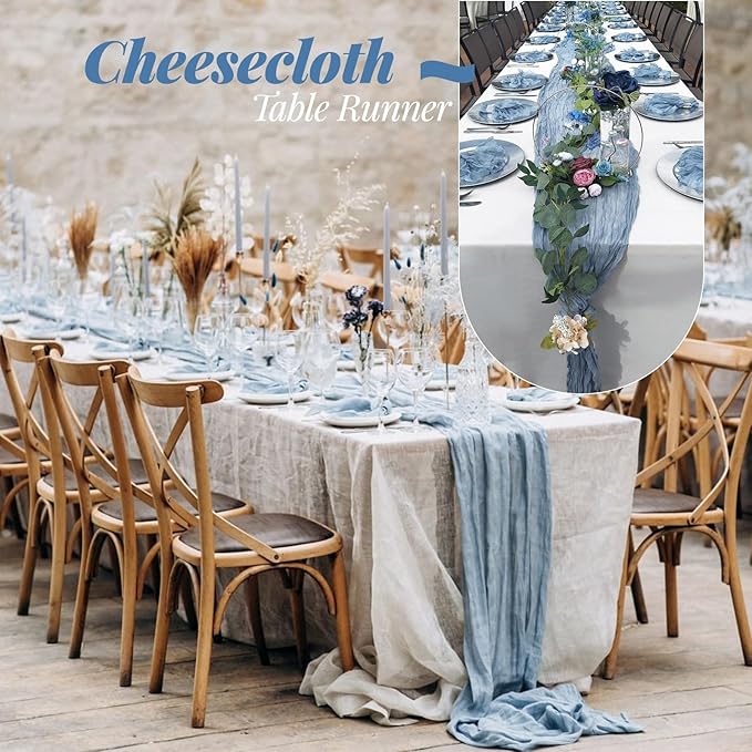 Aktor 6 Pack Dusty Blue Cheesecloth Table Runner 10Ft Gauze Table Runner Boho Semi Sheer Cheese Cloth Fabric Runners for Wedding Birthday Baby Shower Party Table Decoration（Dusty Blue）