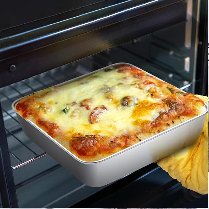 LIANYU 9 x 9 Inch Square Baking Cake Pan Set of 4, Stainless Steel Brownie Bread Cake Molds, Square Bakeware for Lasagna Pie, Oven & Dishwasher Safe