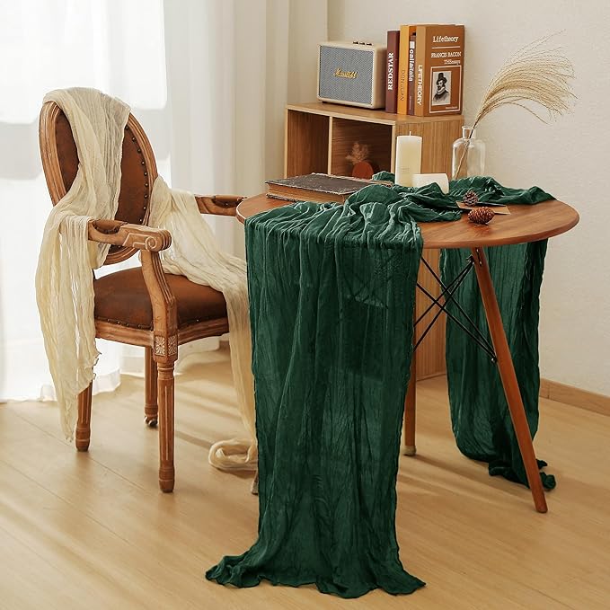 Leetaltree 6 Pack Emerald Green Christmas Table Runner, 35x120 Inch Boho Rustic Cheese Cloth Table Runner, Decorative Table Runners for Bridal Baby Shower Decorations or Wedding Table Decorations