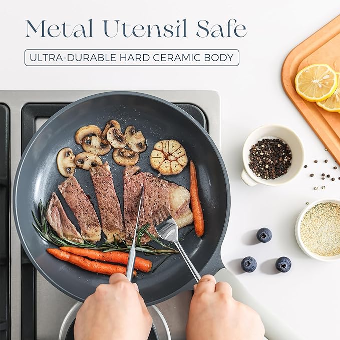 PRICUSIS Ceramic Pots and Pans Set Nonstick, 9Pcs Nontoxic Induction Cookware Set, Dishwasher Safe, Stay Cool Handle, PTFE PFOA & PFAS Free, Gray