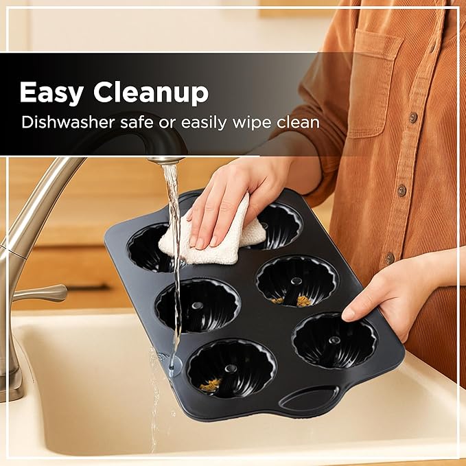 Wrenbury Nonstick Mini Swirl Buntz Pan for Baking - 6 Cup Fluted Cake Tin for Small Cakes - PFOA Free and Dishwasher Safe - 3.75” Cup Width