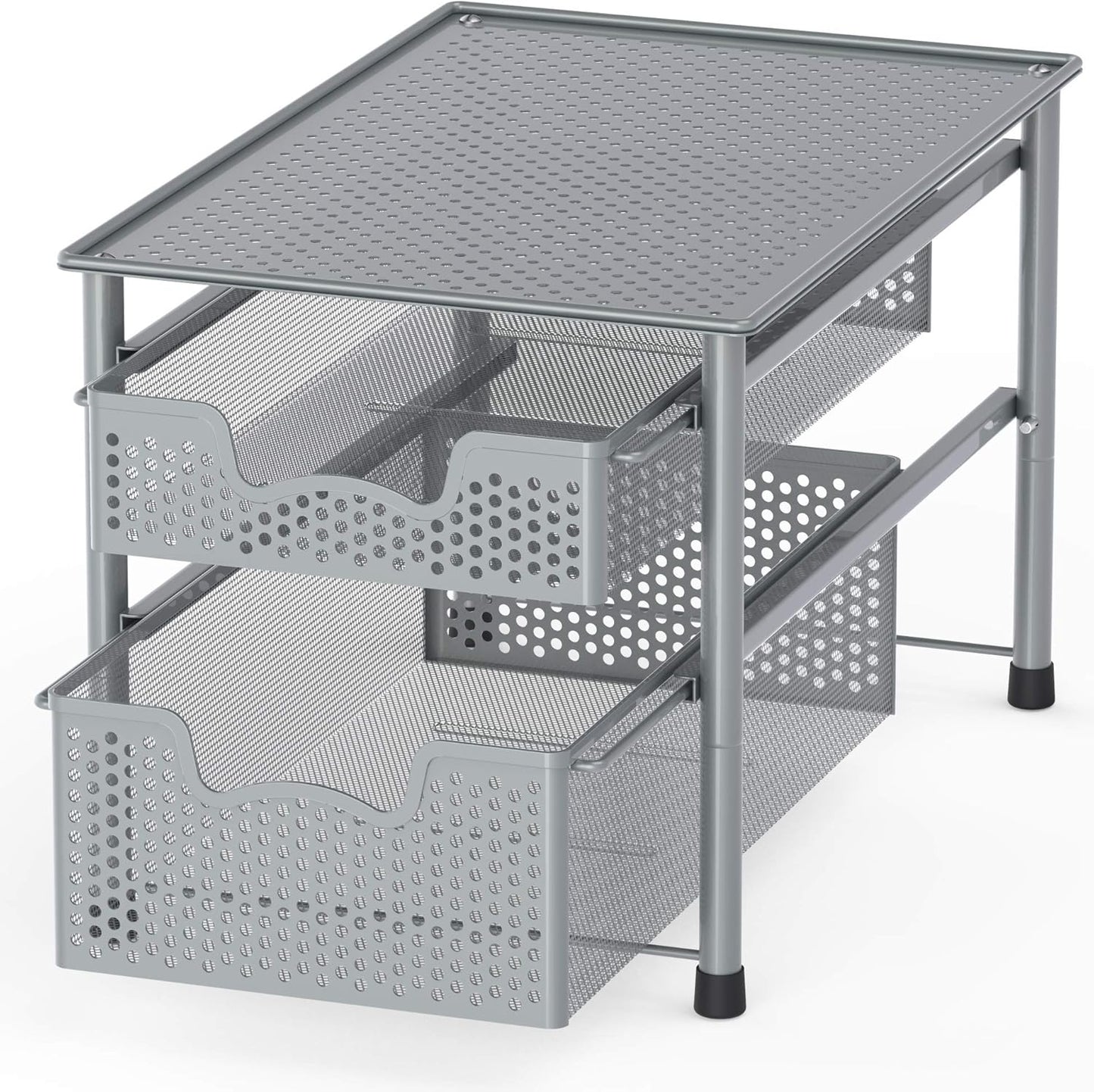 Simple Houseware Stackable 2 Tier Sliding Basket Organizer Drawer, Silver
