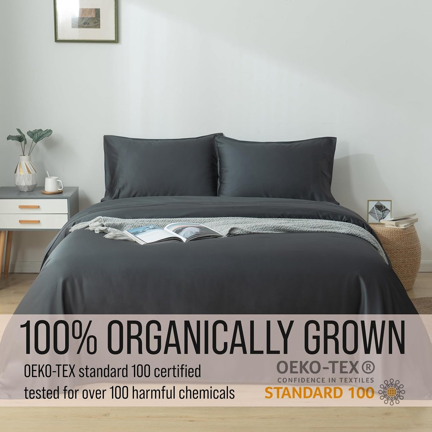 Bella Coterie Luxury Bamboo Viscose Twin Size Sheet Set | 100% Organically Grown | Ultra Soft | Cooling for Hot Sleepers | 18" Deep Pocket [Charcoal Grey]