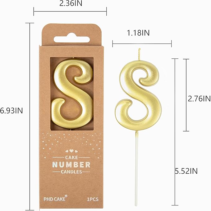 PHD CAKE 2.76 Inch Elegant Gold 8 Number Birthday Candles, Gold Number Candles, Cake Number Candles, Party Celebration