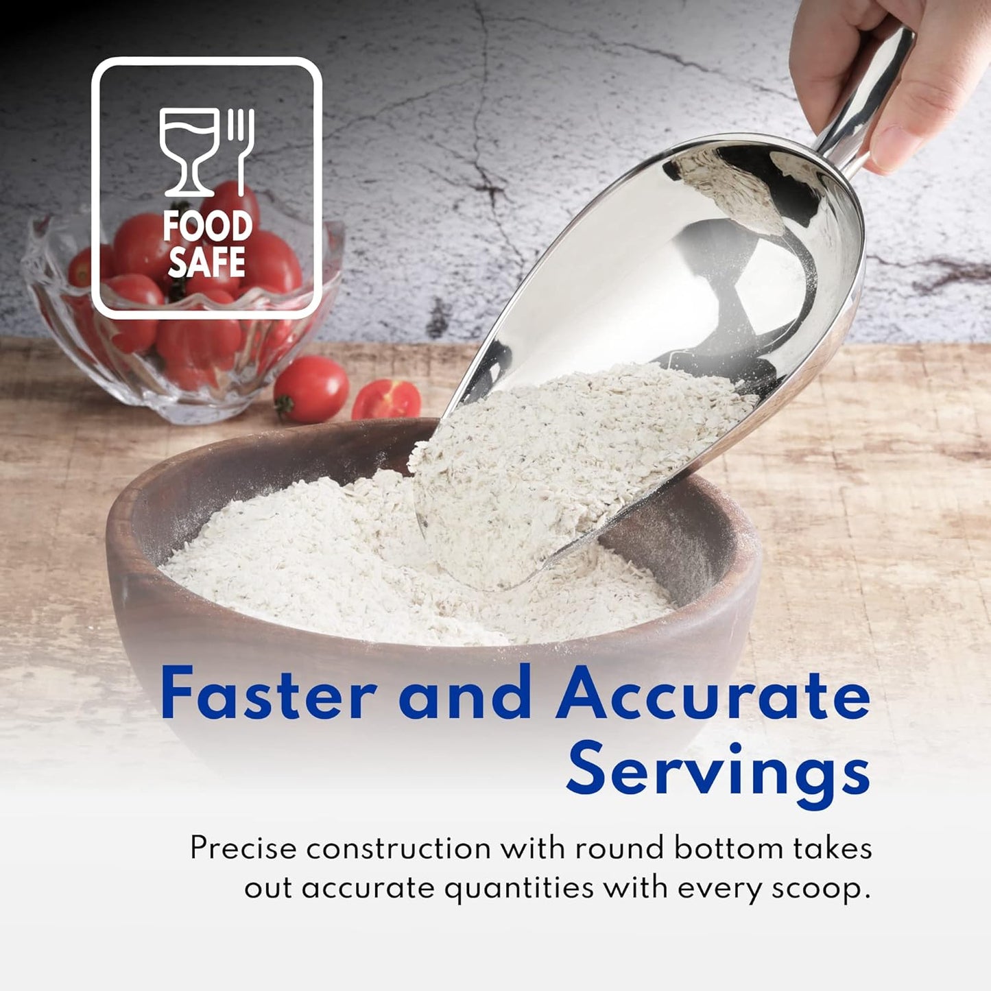 New Star Foodservice 1028508 Stainless Steel Bar Ice Flour Utility Scoop, 6-Ounce