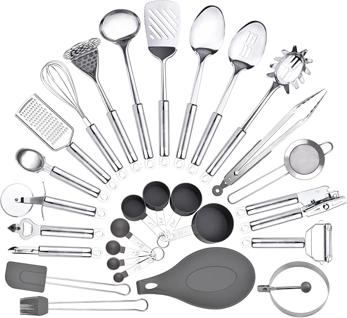 Stainless Steel Utensil Set, 28 Pcs Cooking Gadgets and Tools With Holder - Best Kitchen Tool Set Gift