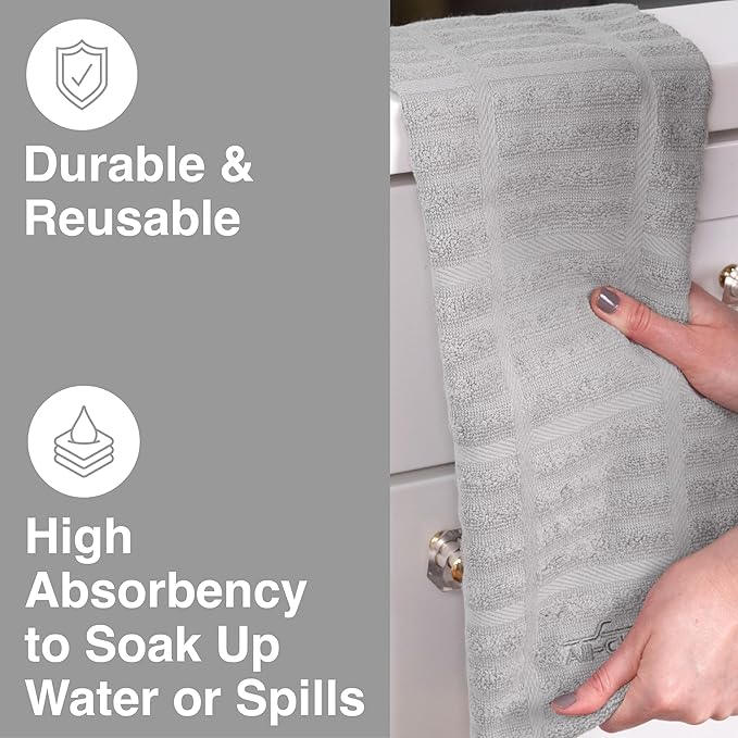 All-Clad Solid Kitchen Towels: Highly Absorbent, Super Soft Long Lasting - 100% Cotton, 17"x30" Tea Towels for Cleaning & Drying Dishes, Pans, Glassware, or Countertops, (2-Pack), Titanium Gray