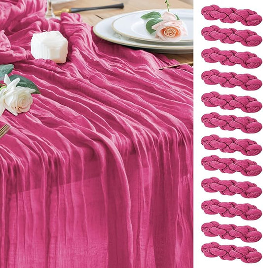 Wokceer Cheesecloth Table Runner 12Pack 10FT Deep Pink Boho Gauze Cheese Cloth Table Runner for Party Long Rustic Sheer Table Runners for Baby Bridal Shower Wedding Easter Table Decor