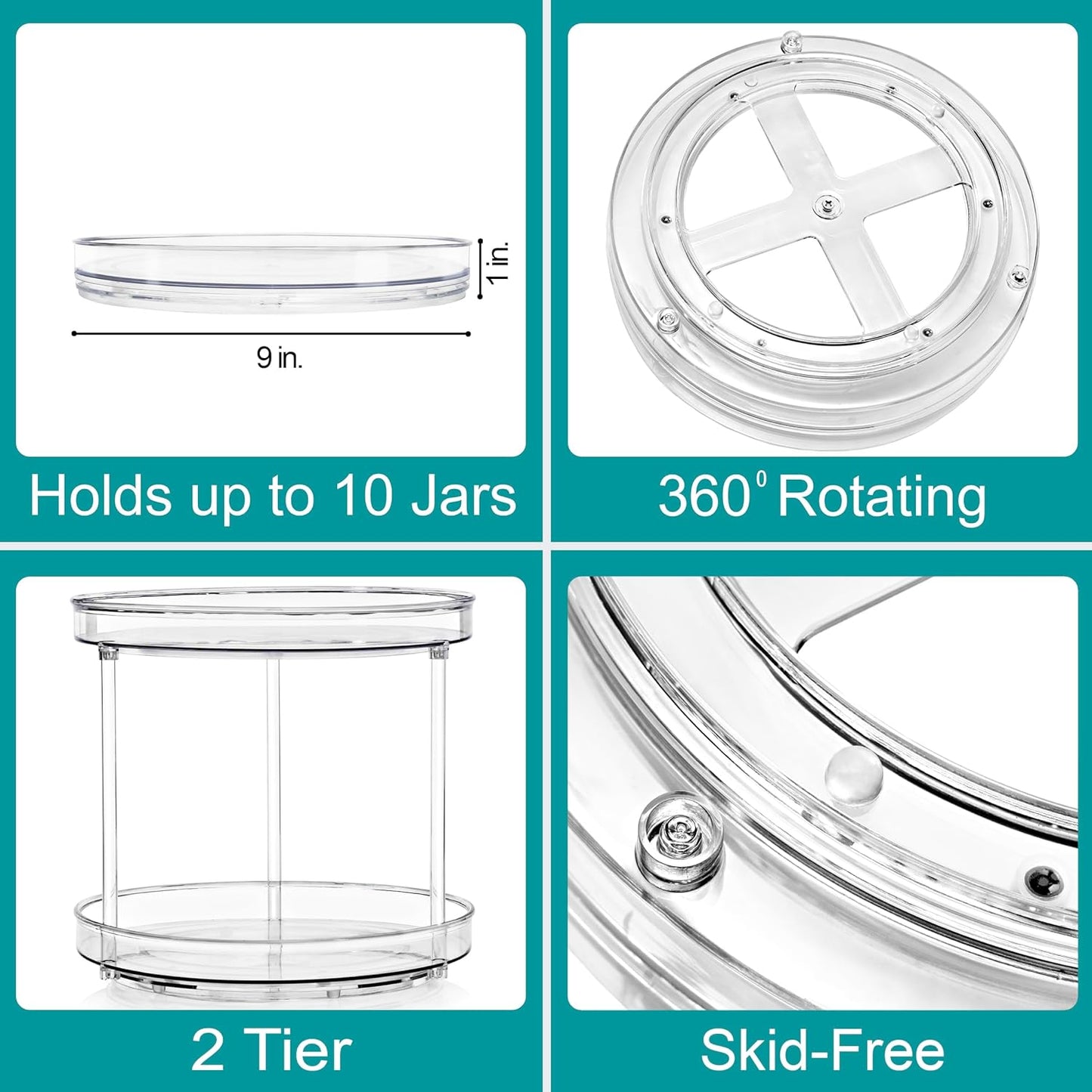 Sorbus 9 Inch 2 Tier Clear Lazy Susan Organizer, Turntable Organizer for Spice Organization for Cabinet, Lazy Susan Turntable for Kitchen, Home, Office, Closet, Classroom, Laundry Room Organization