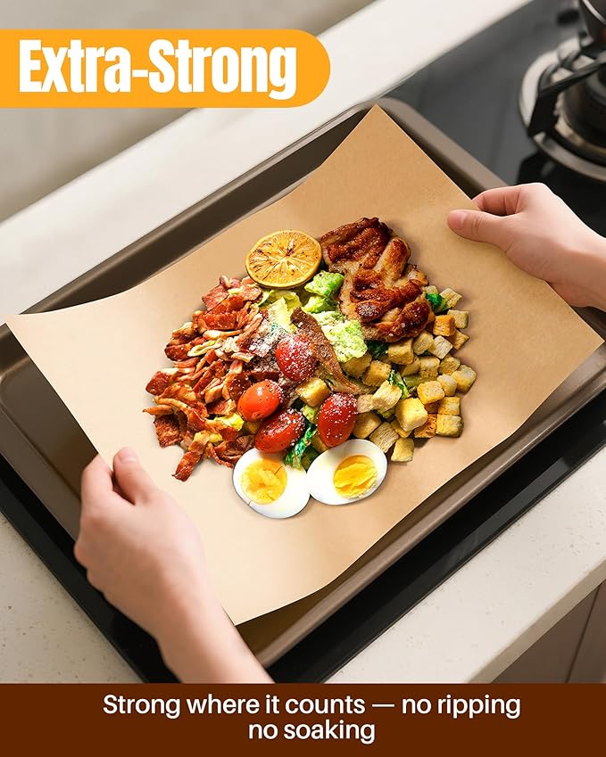360 Parchment Paper Sheets 12x16 Inch | Natural Brown Precut Unbleached Baking Paper for Oven, Air Fryer, Grilling & Steaming | Non-Stick, Greaseproof Half Sheet Pan Liners | Bulk Pack
