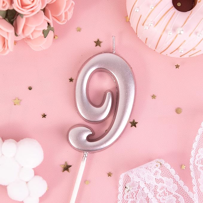 PHD CAKE 2.76 Inch Elegant Rose Gold 9 Number Birthday Candles, Rose Gold Number Candles, Cake Number Candles, Party Celebration