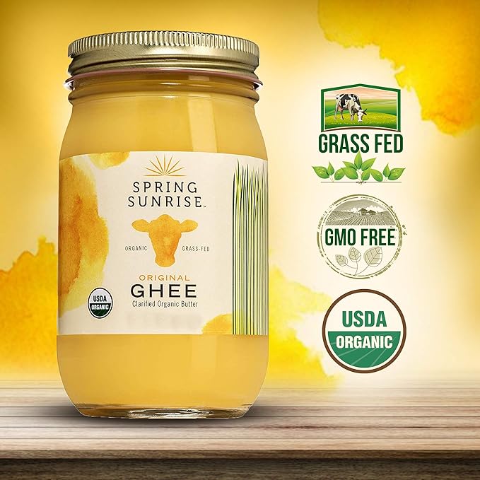 Spring Sunrise Grass Fed Organic Ghee - USDA Certified Clarified Butter - Keto & Paleo Friendly, Non-GMO, Gluten & Casein Free Cooking Oil - Sustainably Sourced - 8 oz Jar