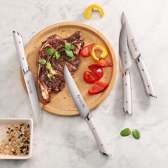 Cangshan HELENA Series German Steel Forged 4-Piece Fine-Edge Steak Knife Set (White)