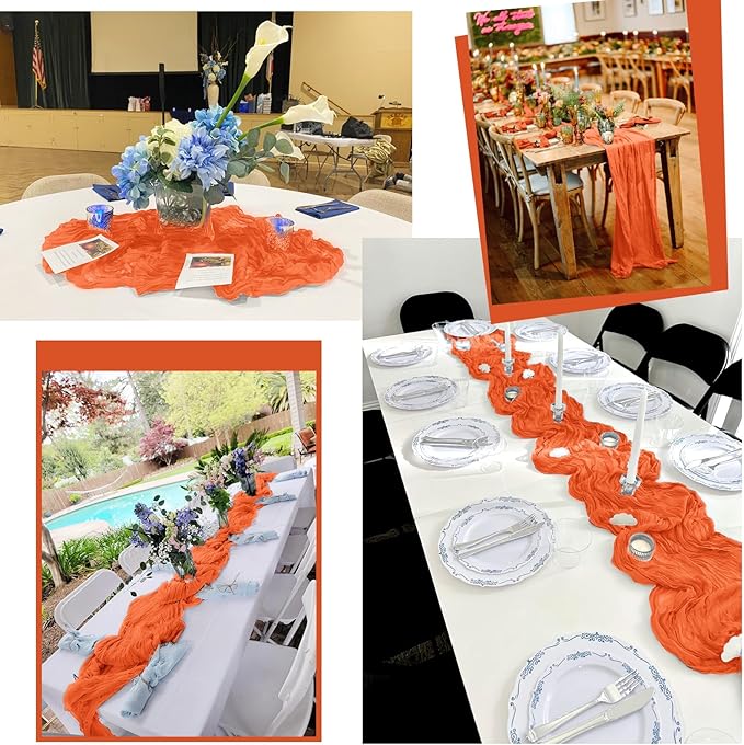 12 Pack Orange Fall Table Runner 10Ft Cheesecloth Table Runner Rustic Gauze Table Runners Romantic Long Sheer Fabric Cheese Cloth Table Runners for Wedding Party Bridal Baby Shower