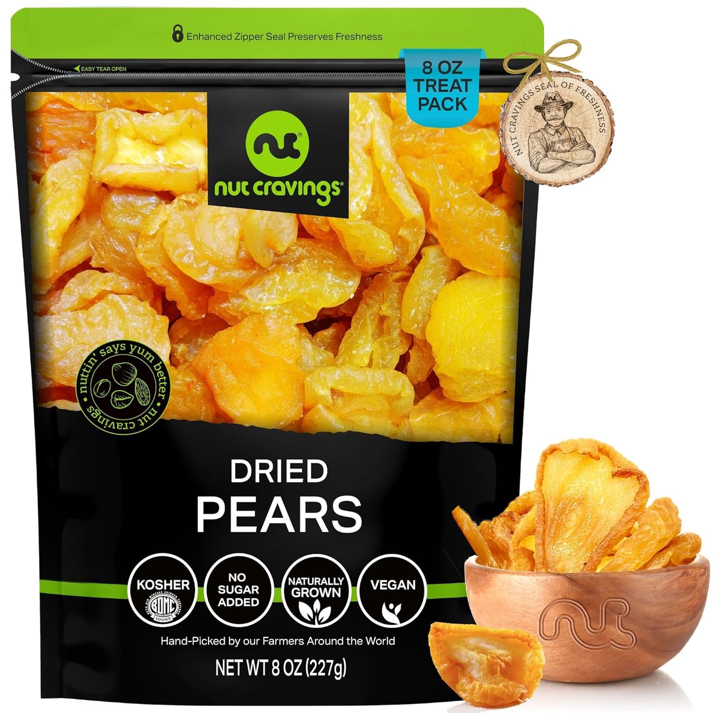 NUT CRAVINGS - Sun Dried California Pears, No Sugar Added (8oz, 1 Pack) Bulk Dry Fruits Packed Fresh in Resealable Bag - Sweet Healthy Snack, Naturally Grown, Vegan, Kosher