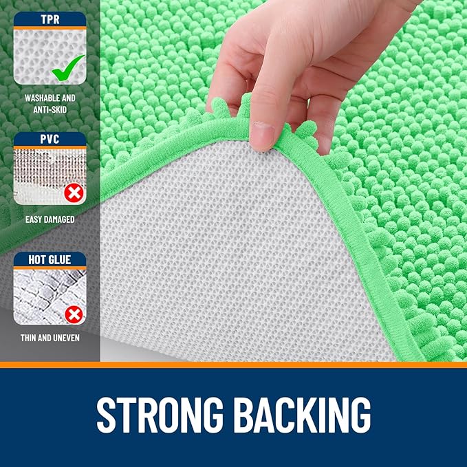 OLANLY Bathroom Rugs 44x24, Extra Soft Absorbent Chenille Bath Rugs, Rubber Backing Quick Dry, Machine Washable Bath Mats for Bathroom Floor, Tub and Shower, Home Decor Accessories, Mint Green