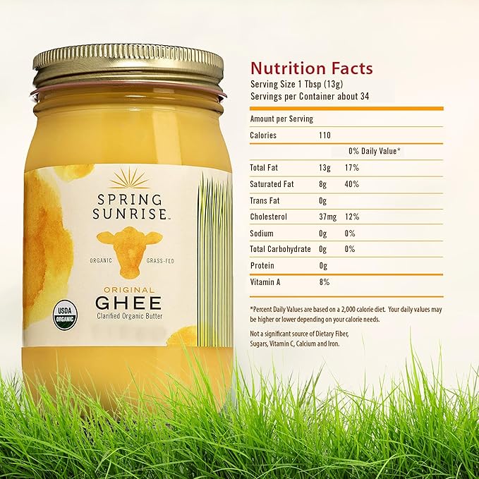Spring Sunrise Grass Fed Organic Ghee - USDA Certified Clarified Butter - Keto & Paleo Friendly, Non-GMO, Gluten & Casein Free Cooking Oil - Sustainably Sourced - 32 oz Jar, 2 pack