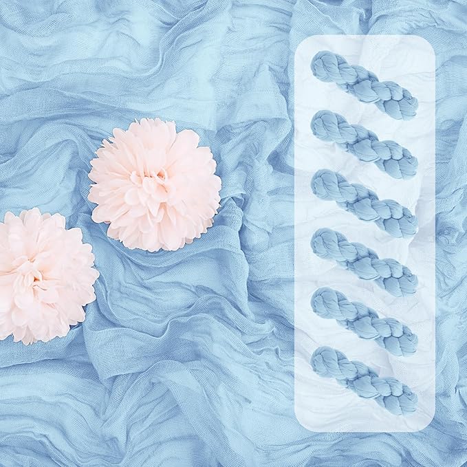 Aktor 6 Pack Baby Blue Cheesecloth Table Runner 10Ft Gauze Table Runner Boho Semi Sheer Cheese Cloth Fabric Runners for Wedding Birthday Baby Shower Party Table Decoration（Baby Blue）