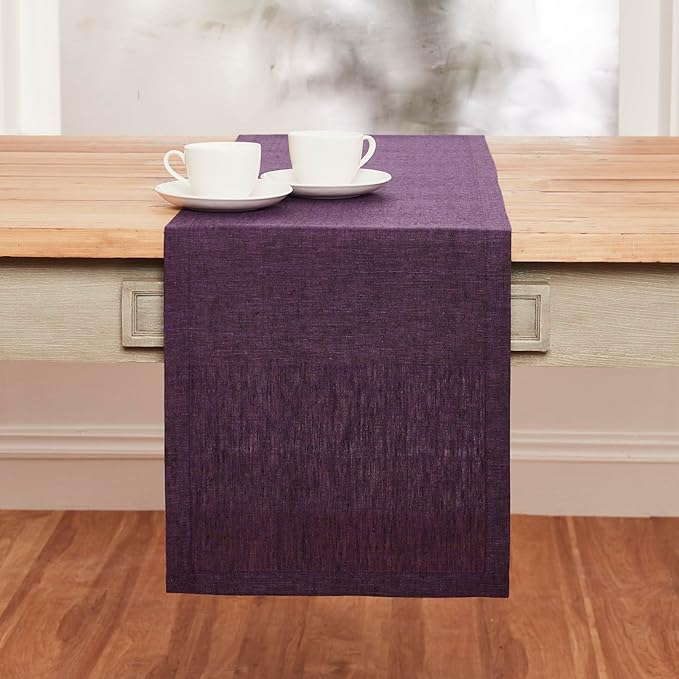 Solino Home Linen Small Table Runner 60 Inches - Athena, 100% Pure Linen Grape Table Runner 14 x 60 Inch Ideal for Dresser and Coffee Tables - Winter, Holiday, Christmas