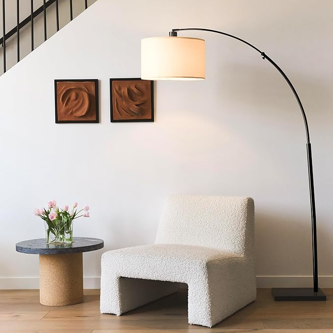 Brightech Logan Arc Floor Lamp, Bright Standing Lamp for Living Rooms, Offices & Bedrooms, Modern Living Room Décor, Tall Hanging Floor Lamp for Reading and More – Black