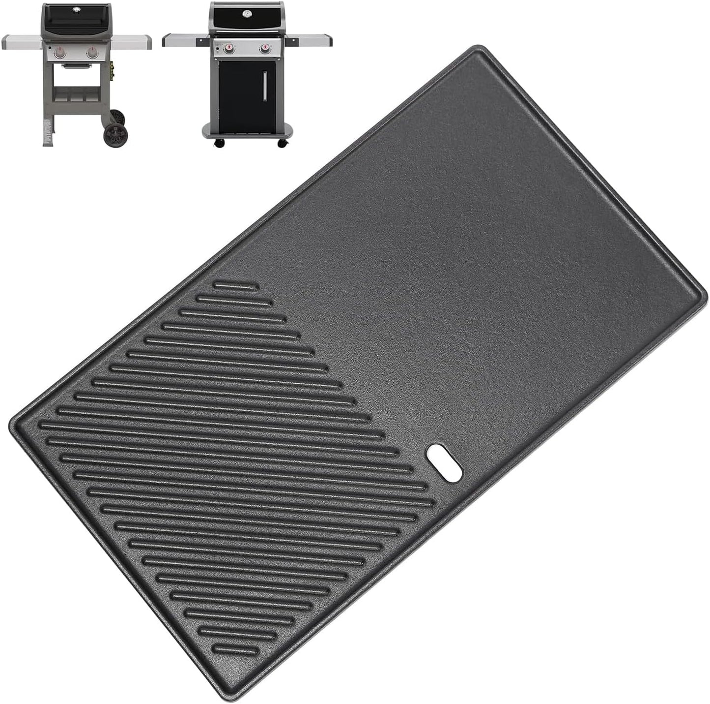 QuliMetal 7637 Reversible Cast Iron Grill Griddle for Weber Spirit E-210, Spirit 200, GS4 Spirit II 200 Series Grills (Front Control Knobs) – 17.5-Inch Grill Griddle Replacement, 1 Pack