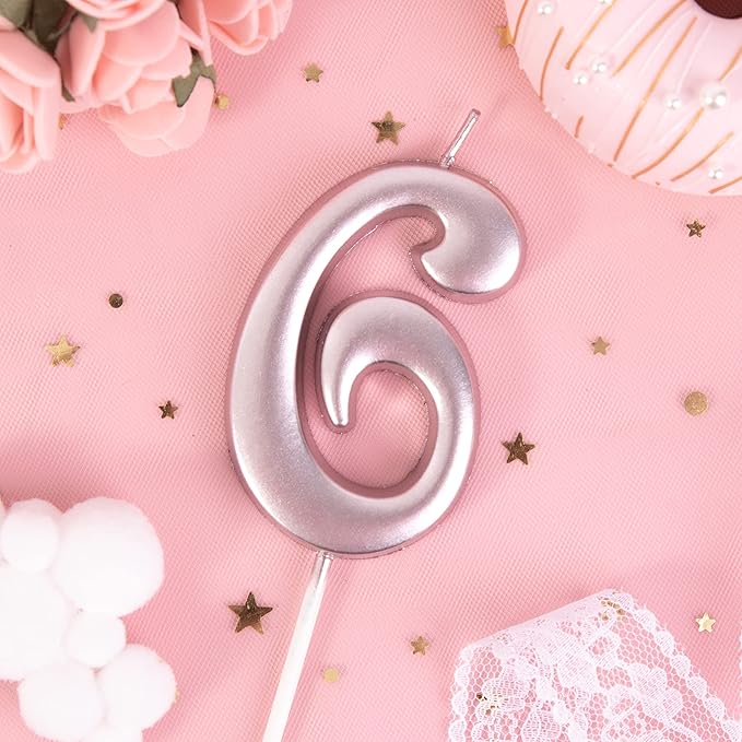PHD CAKE 2.76 Inch Elegant Rose Gold 6 Number Birthday Candles, Rose Gold Number Candles, Cake Number Candles, Party Celebration