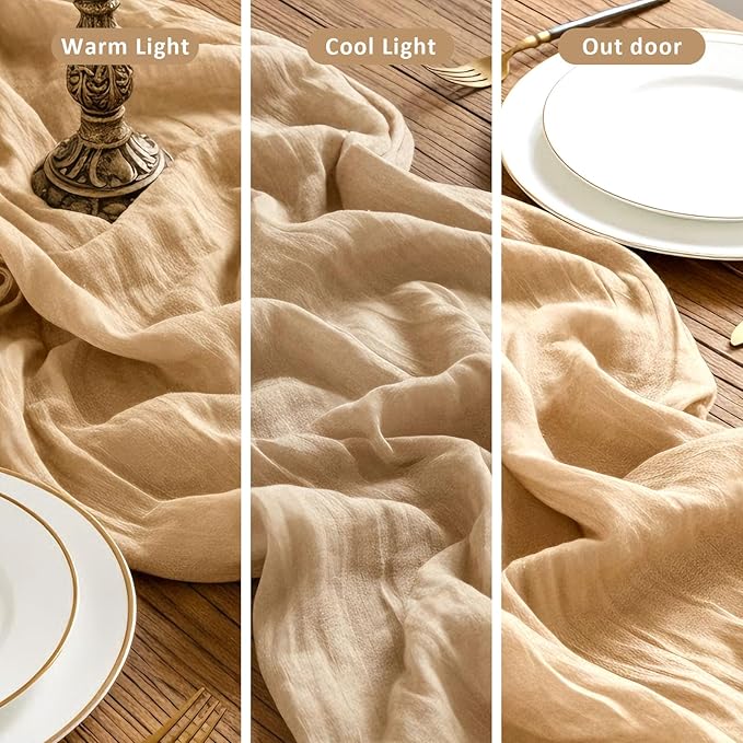 Cheesecloth Table Runner Champagne, Boho Rustic Cheesecloth Gauze, 35x120 Inches Champagne Cheese Cloth Runner for Weddings, Thanksgiving, and Party Decor, 1 Pack