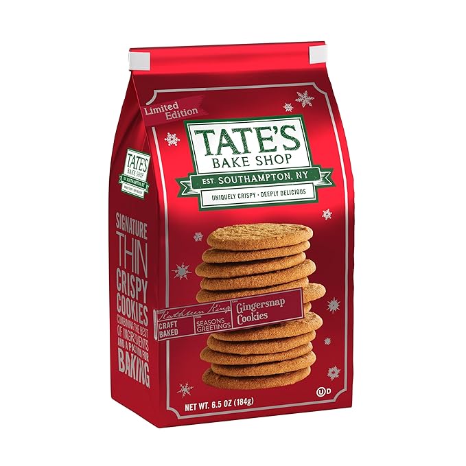 Tate's Bake Shop Holiday Cookies Variety Pack, Chocolate Chip, Toffee, and Gingersnap Cookies, plus Peppermint Bark, 4 Bags