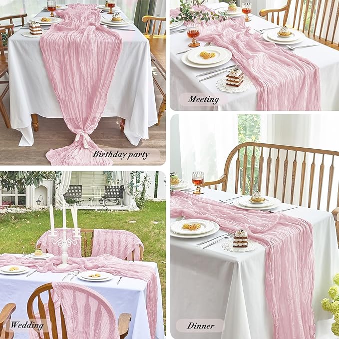 IVAPUPU 8 Pcs Cheesecloth Table Runner - 10ft Pink Boho Gauze Cheese Cloth Table Runners for Baby Shower Decoration Wedding Party Summer Garden Farmhouse