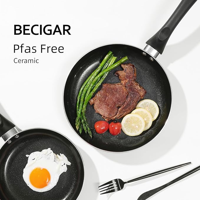 8pcs Black Ceramic Pots and Pans Set, Cooking Pan Set,Cooking Pot Set Ceramic Pan Set, Nonstick Cookware Set, Induction Safe Kitchen Cooking Set with Frying Pans, Saucepans, shovel and Ladle