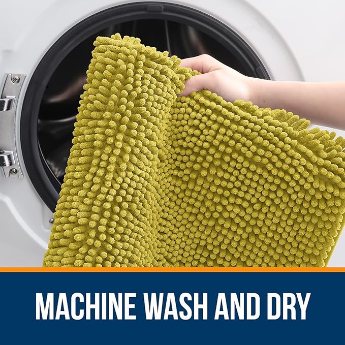 OLANLY Bathroom Rugs 24x16, Extra Soft Absorbent Chenille Bath Rugs, Rubber Backing Quick Dry, Machine Washable Bath Mats for Bathroom Floor, Tub and Shower, Home Decor Accessories, Deep Mustard